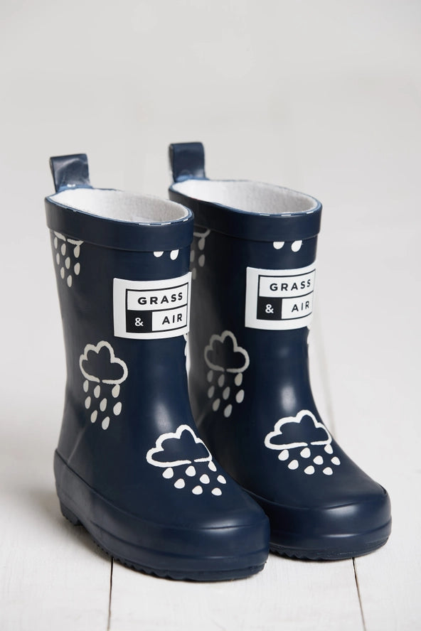 COLOUR CHANGING KIDS WELLIES | NAVY BLUE | UNLINED