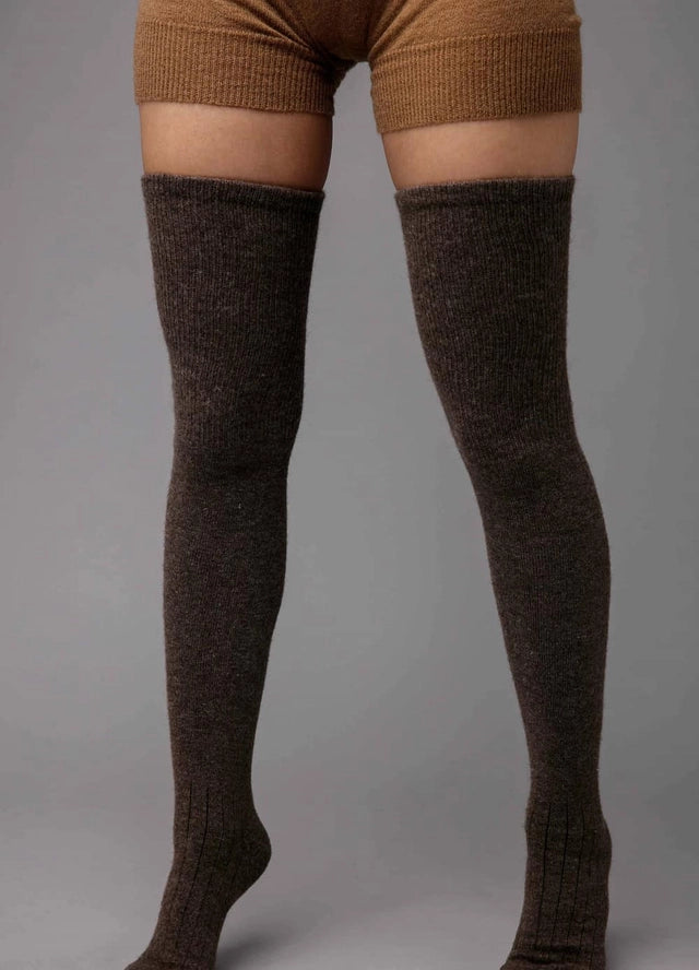 YAK WOOL THIGH HIGH SOCKS | BROWN