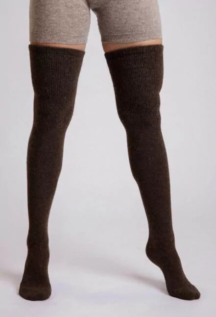 YAK WOOL THIGH HIGH SOCKS | BROWN
