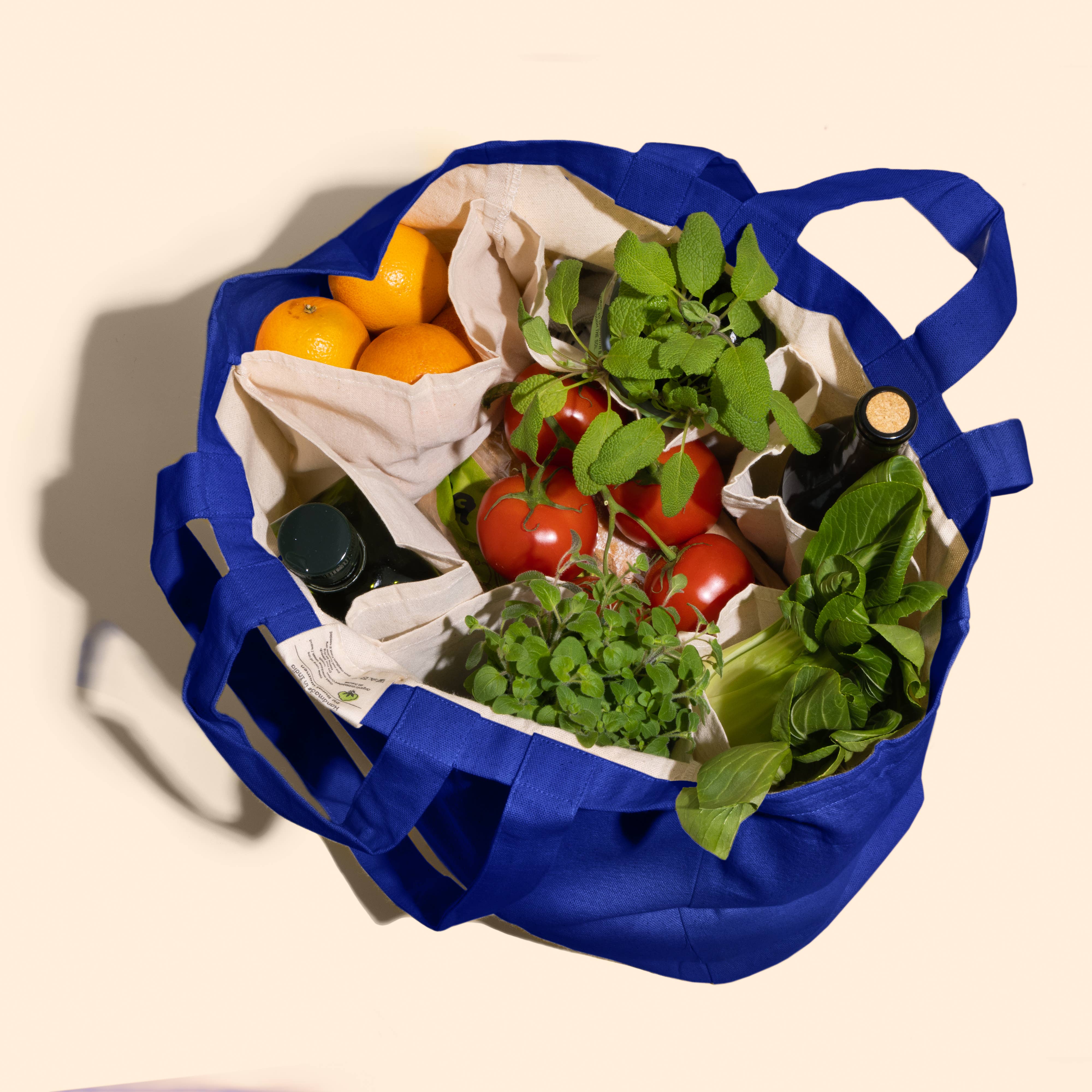 4 POCKET COTTON WINE/GROCERY TOTE | INDIGO