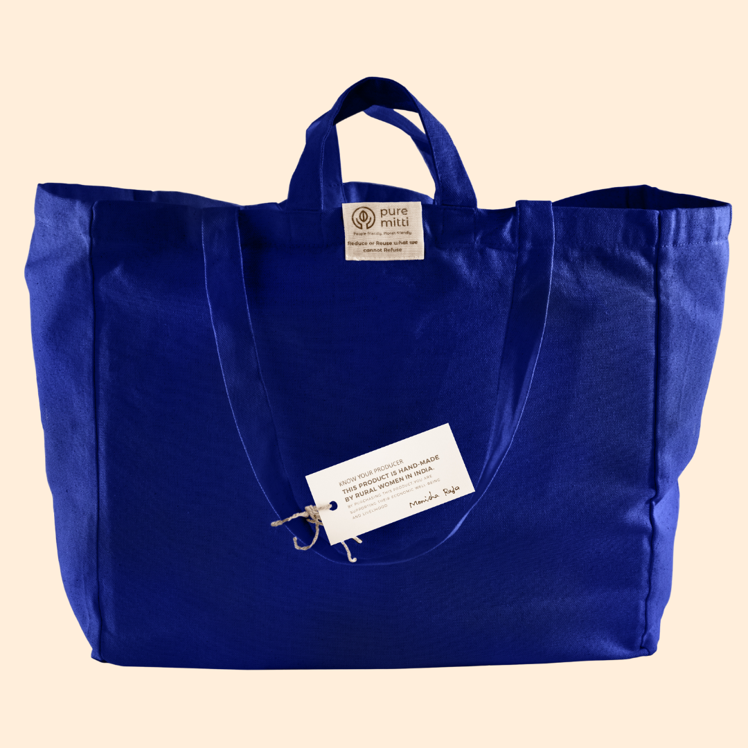 4 POCKET COTTON WINE/GROCERY TOTE | INDIGO